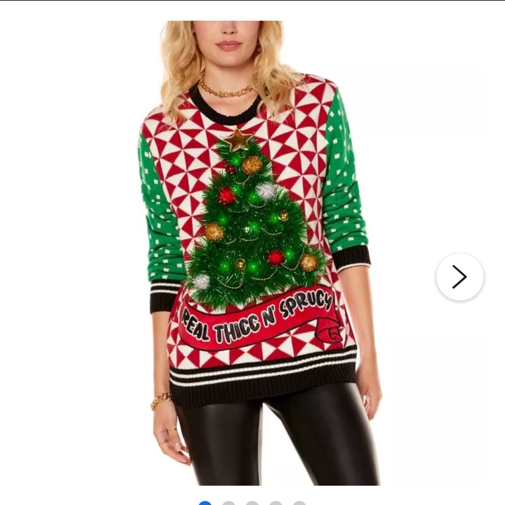 Spencer’s “Real Thicc n’ Sprucy” Ugly Christmas Sweater– 3D Xmas Tree:  Large